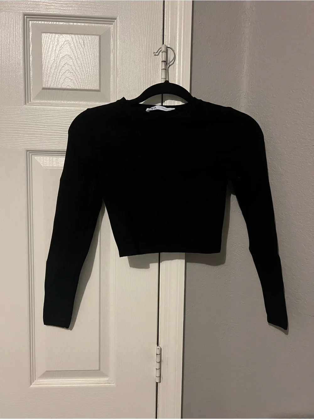 Zara Black Long-Sleeve Cropped Top